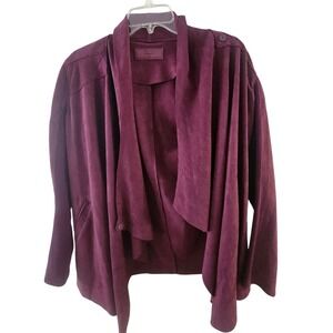 Blank NYC Womens Plum Purple Faux Suede Drape Front Jacket Small Open Cardigan
